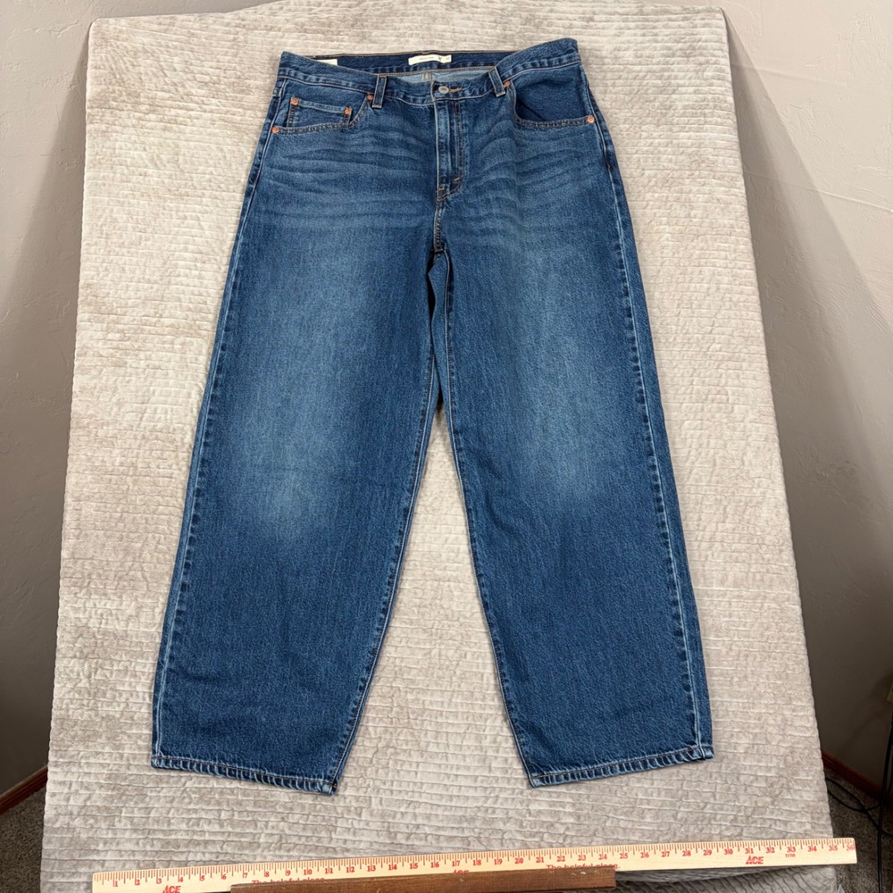 Levis Premium Big E Baggy Dad Jeans Medium Wash Blue Wide Leg W32 L30